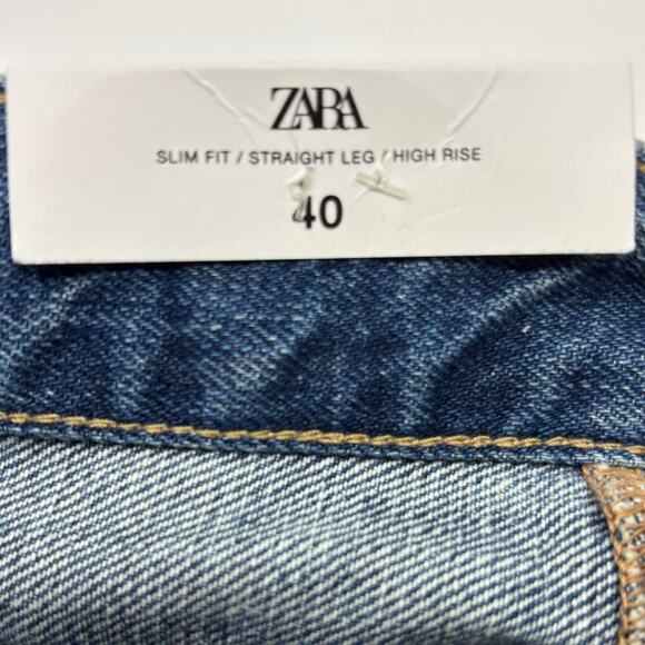 Zara The High Waist Slim Fit Straight Leg Button Fly Jeans Medium Blue SZ 8 NEW - Picture 9 of 12